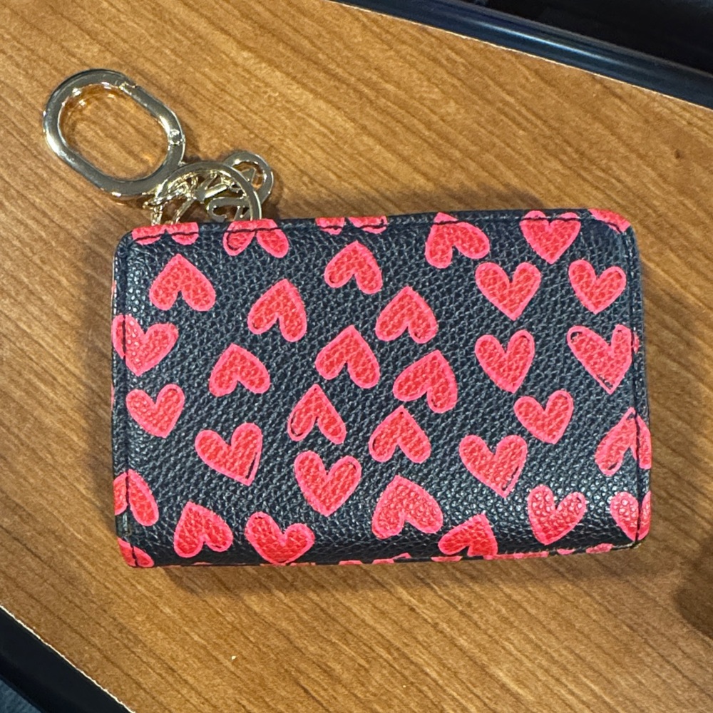 Victoria’s Secret Black cardholder with red & pink hearts.